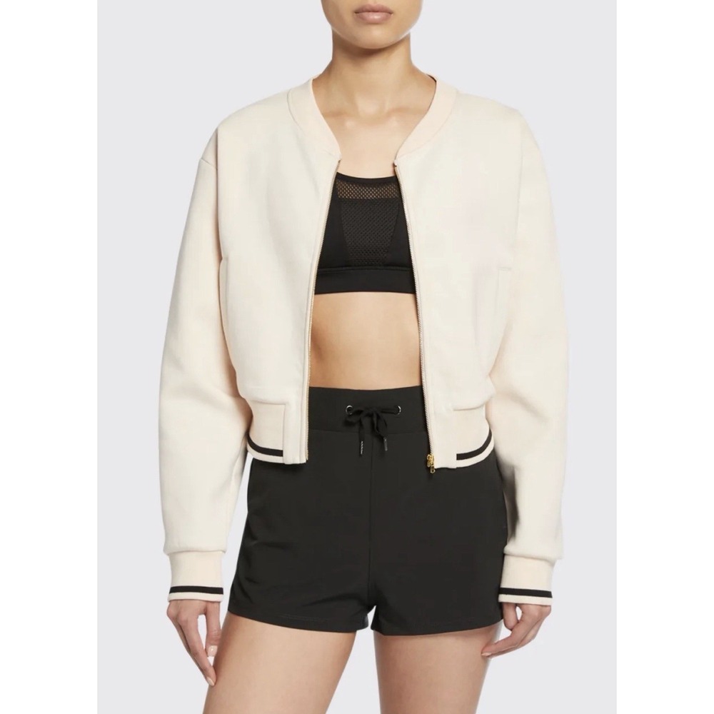 Varley Cole Blush Pink Bomber S Cropped Zip Up‎ Jacket Gold Lux Minimalist SOFT